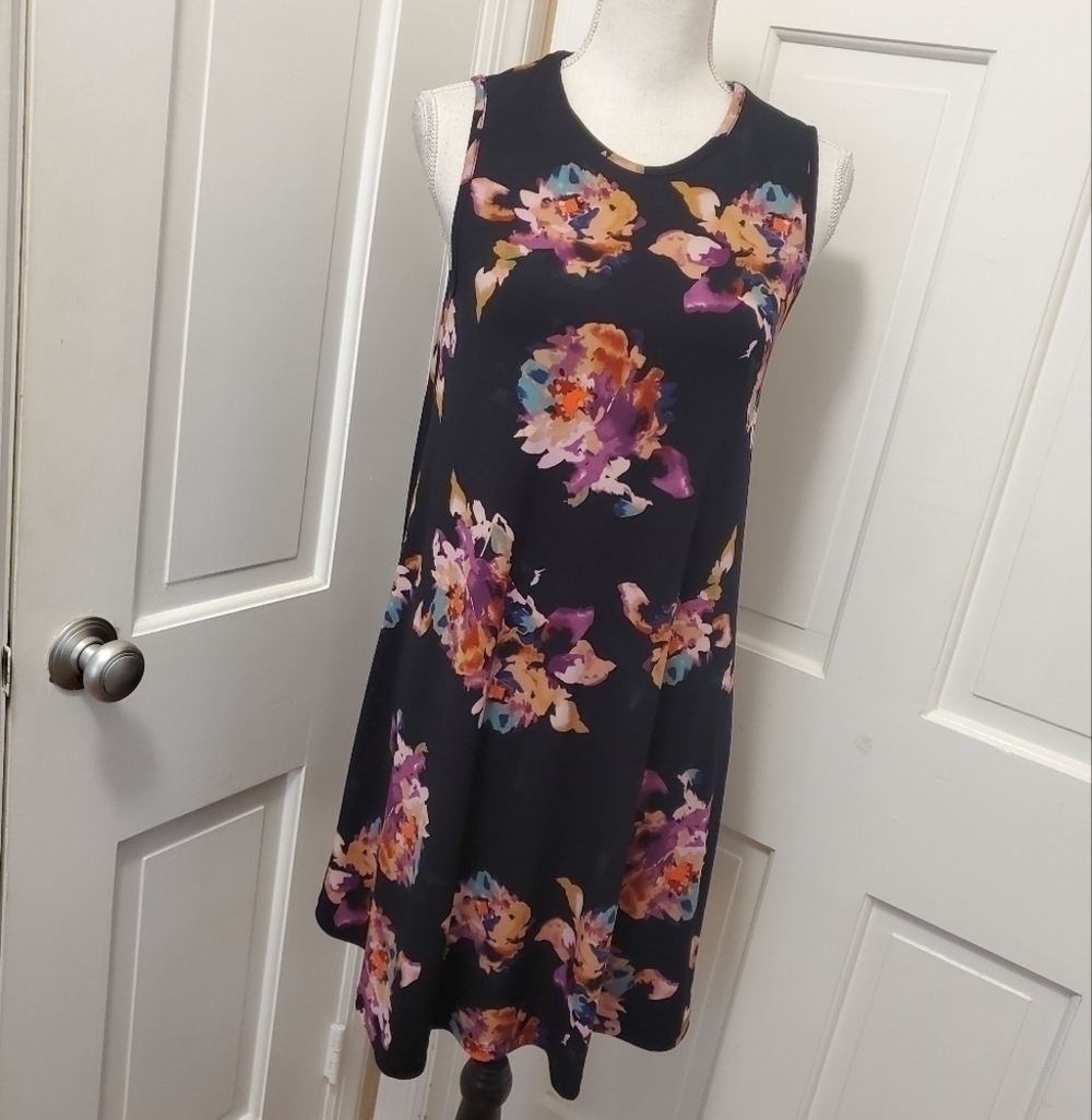 EC Nicole Miller New York Floral Print Sleeveless Knit Dress Size Small